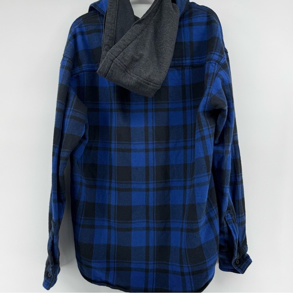 American Eagle Mens Flannel Shirt Hoodie Large Tall Plaid Shacket Removable Hood - Picture 6 of 11